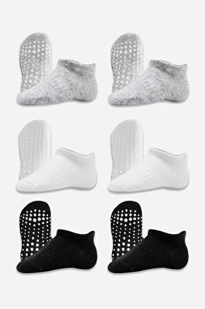 Bistyle 6'lı Sneakers Kaymaz Penye Çorap Bs20102 Gri Beyaz Siyah