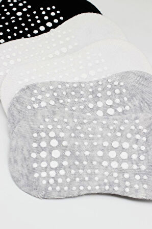 Bistyle 6'lı Sneakers Kaymaz Penye Çorap Bs20102 Gri Beyaz Siyah