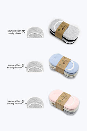 Bistyle 6'lı Silikonlu Babet Penye Çorap Bs30101b Gri Beyaz Siyah