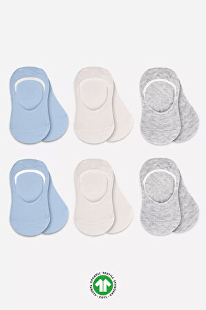 6'lı Silikonlu Babet Penye Çorap Bs30101b Mavi Ekru Gri