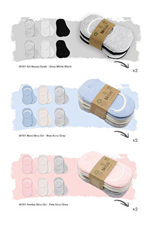 6'lı Silikonlu Babet Penye Çorap Bs30101b Mavi Ekru Gri