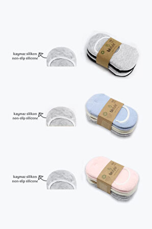 6'lı Silikonlu Babet Penye Çorap Bs30101b Pembe Ekru Gri