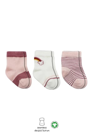 Bistyle 3'lü Penye Rainbow Soket Çorap Bs10113 Pudra