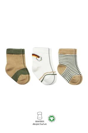 Bistyle 3'lü Penye Rainbow Soket Çorap Bs10113 Nil