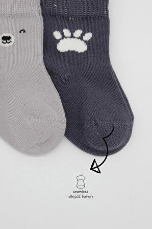 Bistyle Bear Penye Soket Çorap 2'Li BS10116 Gri