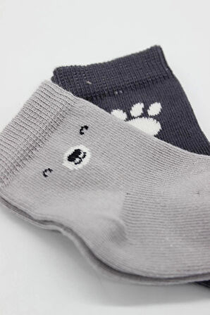 Bistyle Bear Penye Soket Çorap 2'Li BS10116 Gri