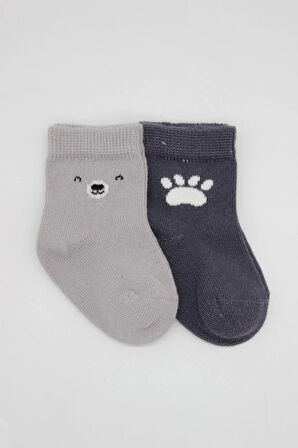 Bistyle Bear Penye Soket Çorap 2'Li BS10116 Gri