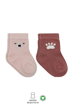 Bistyle Bear Penye Soket Çorap 2'Li BS10116 Pembe