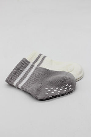 Bistyle 2Li Çemberli Kaymaz Soket Çorap 10125 Gri Ekru