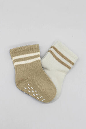 Bistyle Çemberli Kaymaz Soket Çorap 2'Li BS10125 Bej-Ekru
