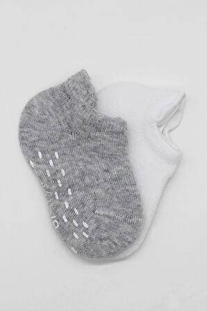 Bistyle 2'li Sneakers Kaymaz Basic Penye Çorap Bs20103 Gri Beyaz