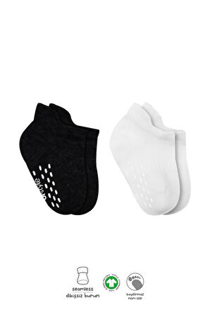 Bistyle 2'li Sneakers Kaymaz Basic Penye Çorap Bs20103 Siyah Ekru