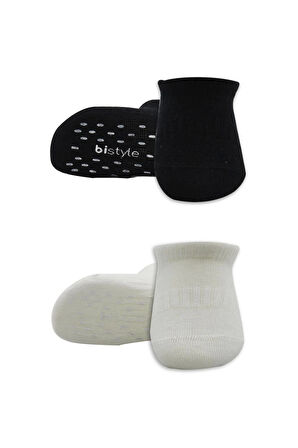 Bistyle 2'li Sneakers Kaymaz Basic Penye Çorap Bs20103 Siyah Ekru