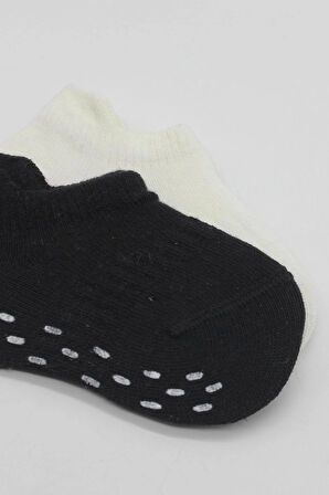 Bistyle 2'li Sneakers Kaymaz Basic Penye Çorap Bs20103 Siyah Ekru