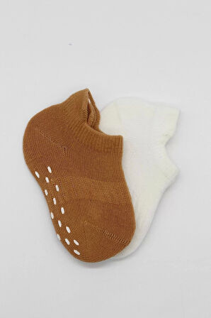 2'li Sneakers Kaymaz Colours Penye Çorap Bs20104 Ekru Hardal