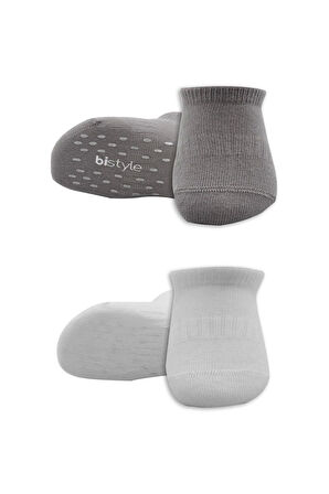 Bistyle 2'li Sneakers Kaymaz Colours Penye Çorap Bs20104 Gri Beyaz