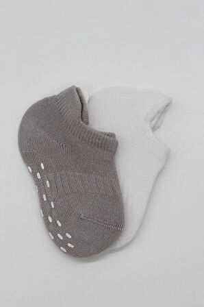 Bistyle 2'li Sneakers Kaymaz Colours Penye Çorap Bs20104 Gri Beyaz