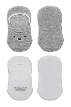 Bistyle 2'li Babet Cute Face Penye Çorap Bs30103 Gri Beyaz