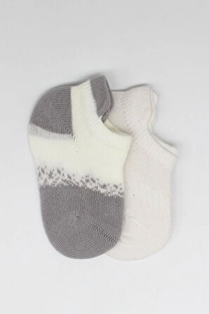 Bistyle 2'li Penye Sneakers Çorap Bs20105 Ekru Gri