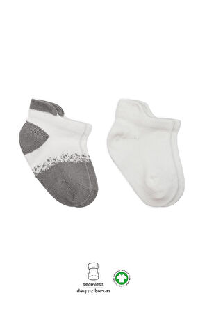 Bistyle 2Li Penye Sneakers Çorap 20105 Ekru Gri