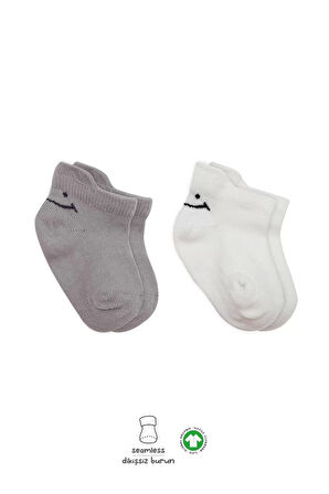 2'li Sneakers Smile Penye Çorap Bs20106 Gri Ekru