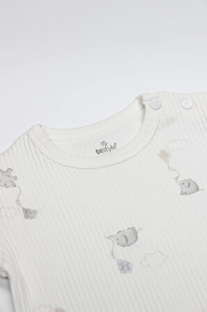 Bistyle Flying Elephant Yarım Kol 2'li Body 17116 Ekru Gri