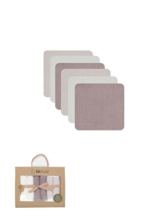 Bistyle 6'lı Müslin Mendil 20x20 Cm 90106 Taş Ekru Antrasit