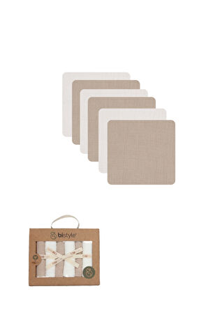 Bistyle 6'lı Müslin Mendil 20x20 Cm 90106 Ekru Bej