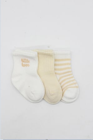 Bistyle Soket Çorap Penye 3lü Little Love Girl Ekru Natural