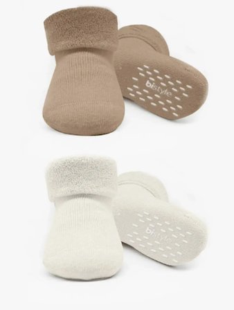 Bistyle Çorap Soket Havlu 2li Kaymaz Basic Boy Bej - Natural 0-6