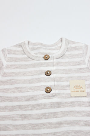 Bistyle Line Colors Yarım Kol Patiksiz Tulum 15126 Bej