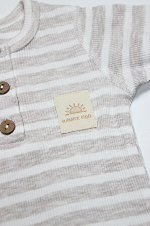 Bistyle Line Colors Yarım Kol Patiksiz Tulum 15126 Bej