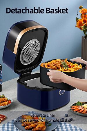 HZL 1400W Isı Ayarlı Camlı Fritöz AirFryer 7,5 Litre Large Üstten Kapaklı Fritöz