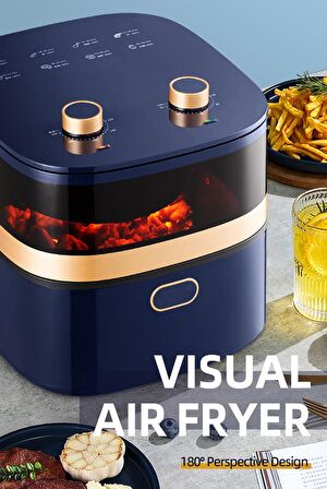 HZL 1400W Isı Ayarlı Camlı Fritöz AirFryer 7,5 Litre Large Üstten Kapaklı Fritöz