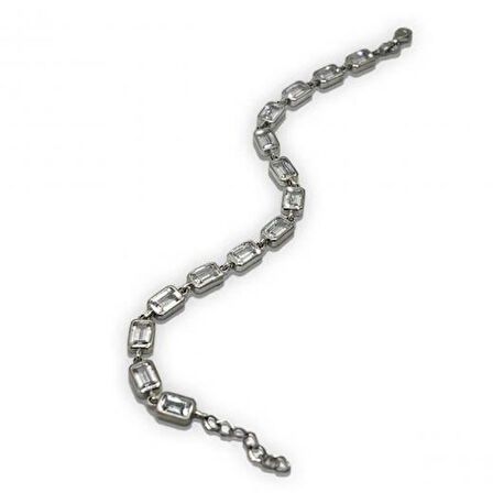 AgaKulche Gümüş Zirkon Taşlı Zümrüt Kesim  Bileklik 