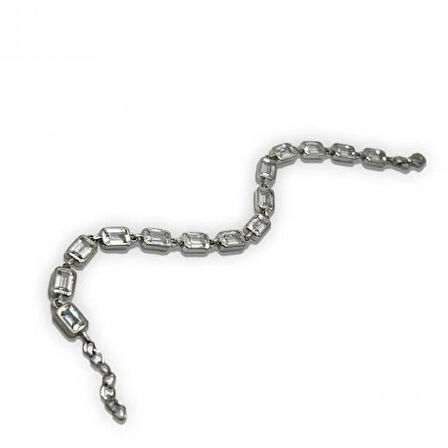 AgaKulche Gümüş Zirkon Taşlı Zümrüt Kesim  Bileklik 