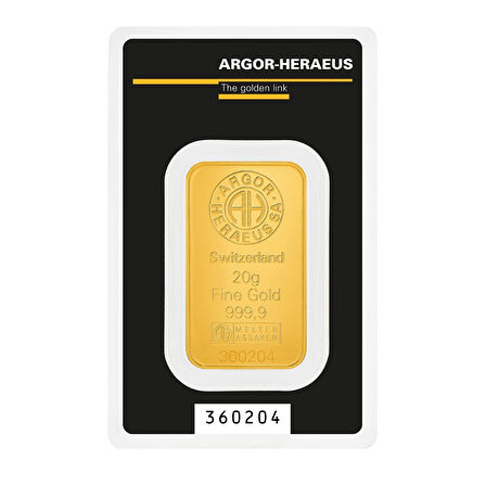 AgaKulche Argor Heraeus 20 gr Kinebar 24 Ayar 999.9 Külçe Altın