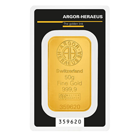 AgaKulche Argor Heraeus 50 gr Kinebar 24 Ayar 999.9 Külçe Altın