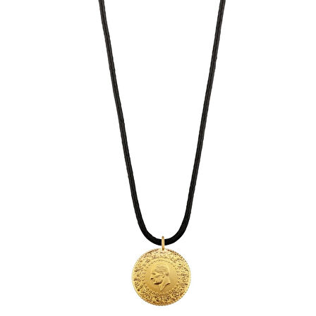 AgaKulche 22 Ayar Çeyrek Altın Siyah İpli Kolye