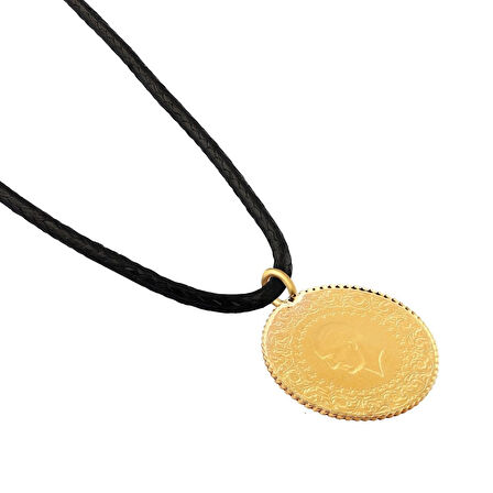 AgaKulche 22 Ayar Çeyrek Altın Siyah İpli Kolye