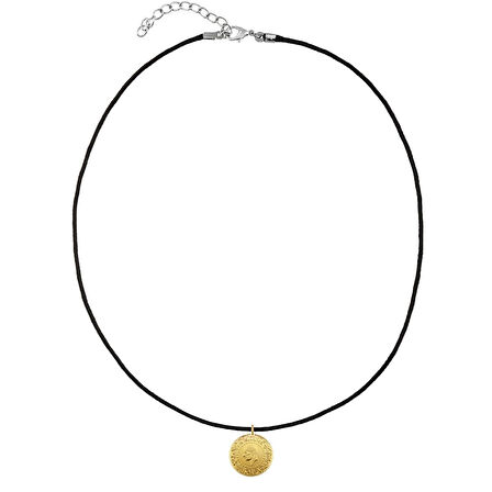 AgaKulche 22 Ayar Çeyrek Altın Siyah İpli Kolye