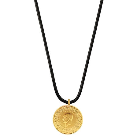 AgaKulche 22 Ayar Tam Altın Siyah İpli Kolye