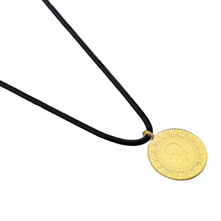 AgaKulche 22 Ayar Tam Altın Siyah İpli Kolye