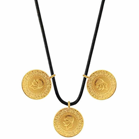 AgaKulche 22 Ayar 3 Tam Altın Siyah İpli Kolye