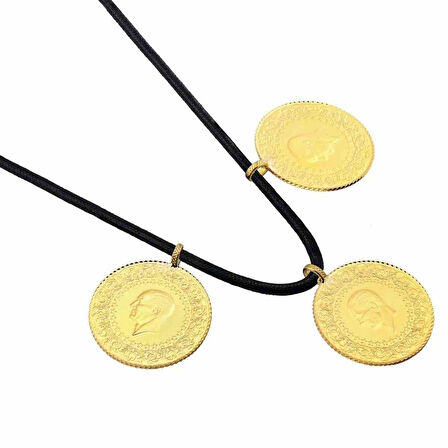 AgaKulche 22 Ayar 3 Tam Altın Siyah İpli Kolye