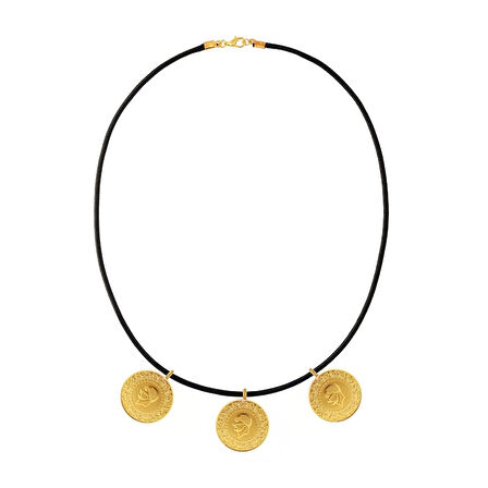 AgaKulche 22 Ayar 3 Tam Altın Siyah İpli Kolye