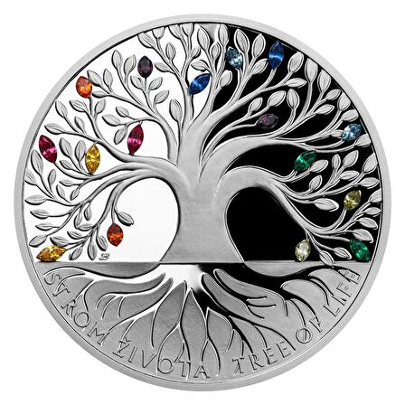 AgaKulche Gökkuşağı Yaşam Ağacı Kristal Taşlı Gümüş Sikke Coin