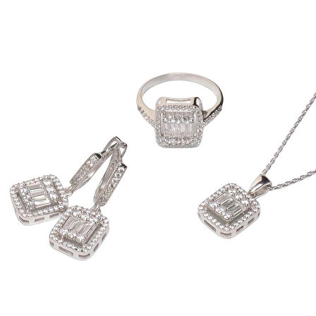 AgaKulche Baget Taşlı Gümüş Takı Seti S30-KB (925)