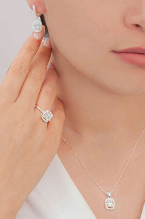 AgaKulche Baget Taşlı Gümüş Takı Seti S32-KB (925)