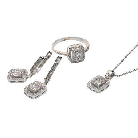 AgaKulche Baget Taşlı Gümüş Takı Seti S32-KB (925)